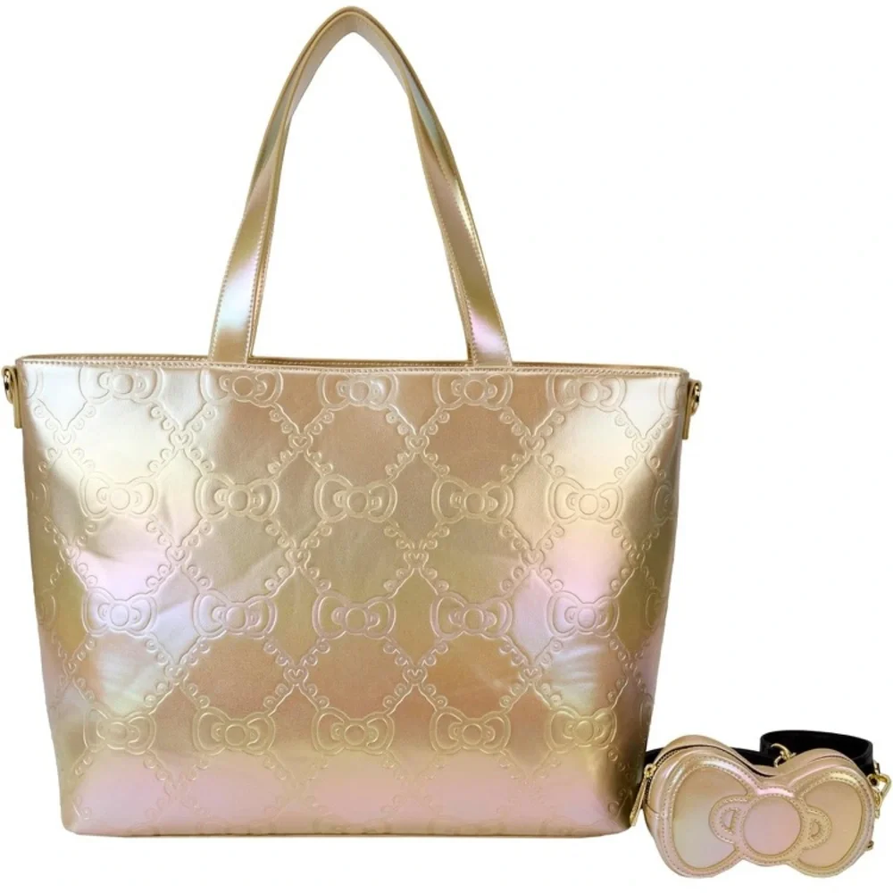 Gold Textured Tote Bag with Shimmery Finish - Picture 2 of 13